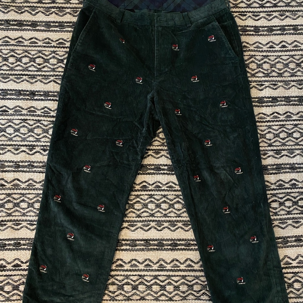 Embroidered Corduroy Pants in Dark Green